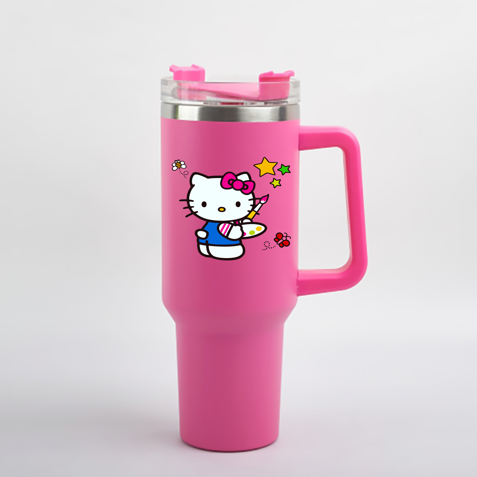 （画像用） Hello Kitty ハローキティ 1200mL車用タンブラー - クリスタルステッカー（プラスチックストロー付き）